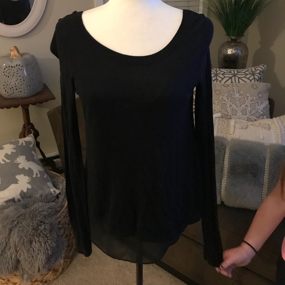 Black express top with sheer underlay